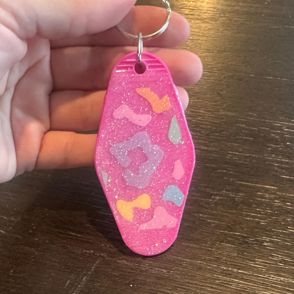 Pink Glitter Keychain with Colorful Accents
